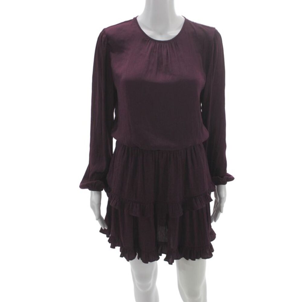 Socialite Womens Mini Boho Purple Long Sleeve Round Neck Dress Size XS